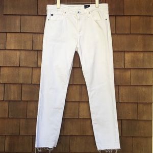 AG Stevie MidRise Skinny Ankle Jeans White Raw Hem